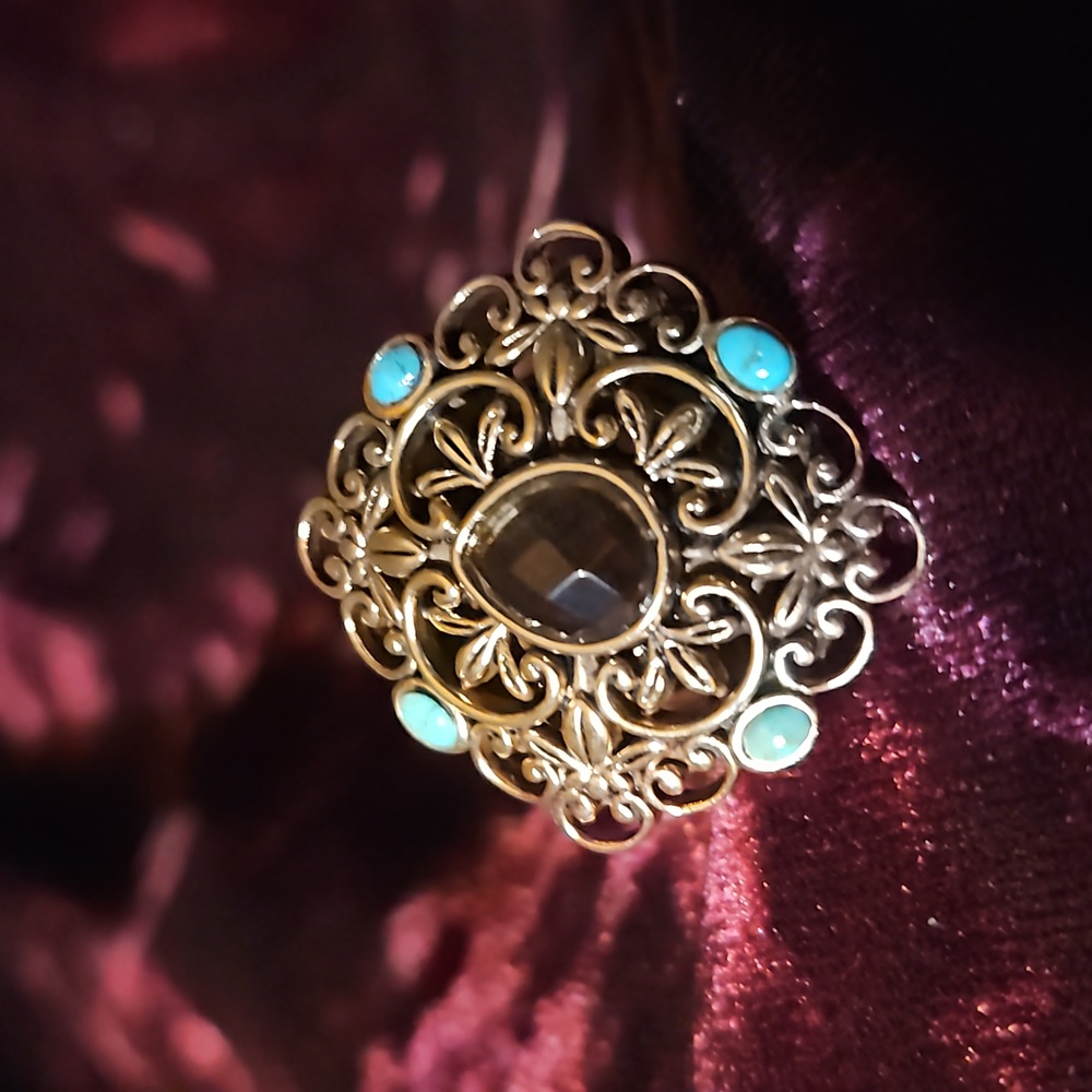 Studio Barse Silver Ring with Brown and Turquoise Accents